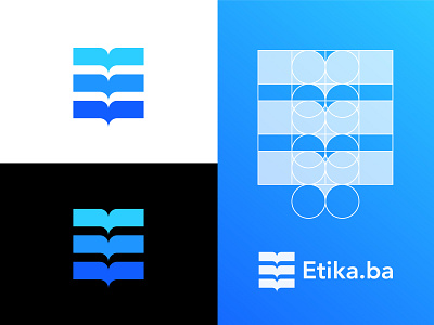 Monday Grid n°2 | Book + E shape blue book brand brand identity branding concept design e grid icon logo logo construction logo grid modern modern logo monday grid paul lasson