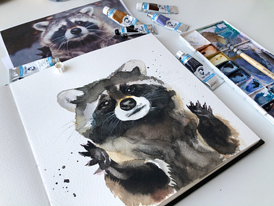 Watercolor racoon animal animal illustration art artist book childrens book design handmade illustration nature racoon watercolour
