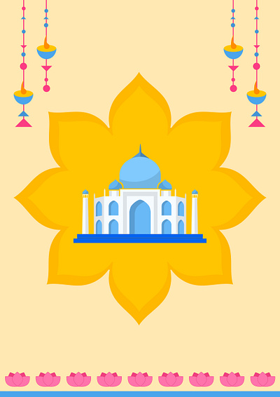 Lotus Taj Mahal Poster flatdesign poster tajmahal traditional yellow yellows