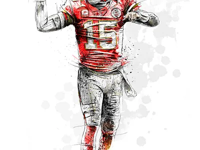 Sport illustration for Bleacher Report: Patrick Mahomes digital art drawing football illustration ink nfl pencil photoshop portrait sport wacom watercolor