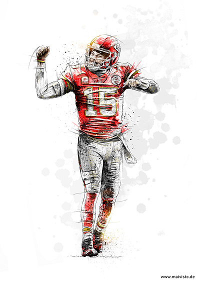 Sport illustration for Bleacher Report: Patrick Mahomes digital art drawing football illustration ink nfl pencil photoshop portrait sport wacom watercolor