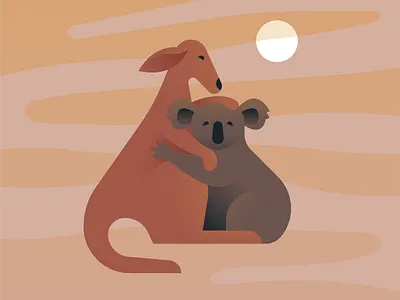 For the Animals animal art australia bushfire character clean climate change design donate environment flat gradient help hug illustration kangaroo koala minimal rescue vector