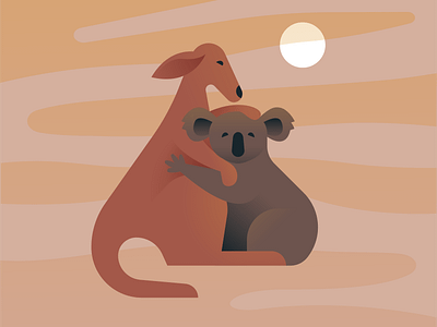 For the Animals animal art australia bushfire character clean climate change design donate environment flat gradient help hug illustration kangaroo koala minimal rescue vector