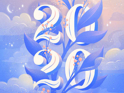 2020 blue clouds dreamy hand lettering illustration lettering magical new year procreate purple typography