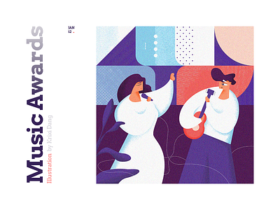 Duo singing and playing guitar asbtract character character design clean girl character guitar illustration illustrator krixi music music player newyork pattern sing singing