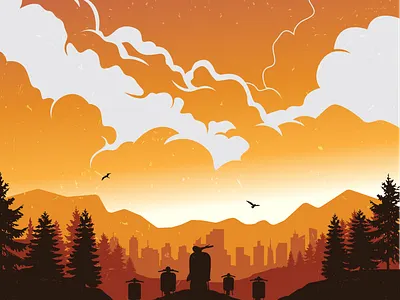 scooter adventure adventure beautiful forest illustraion illustrator scooter silhouette sunrise vector
