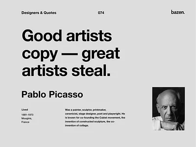 Quote - Pablo Picasso art design advice design quotes inspiration inspirational inspirational quote motivation motivational quotes principles product design product designer quote quote design quotes tips tipsy ui ui design ux ux design