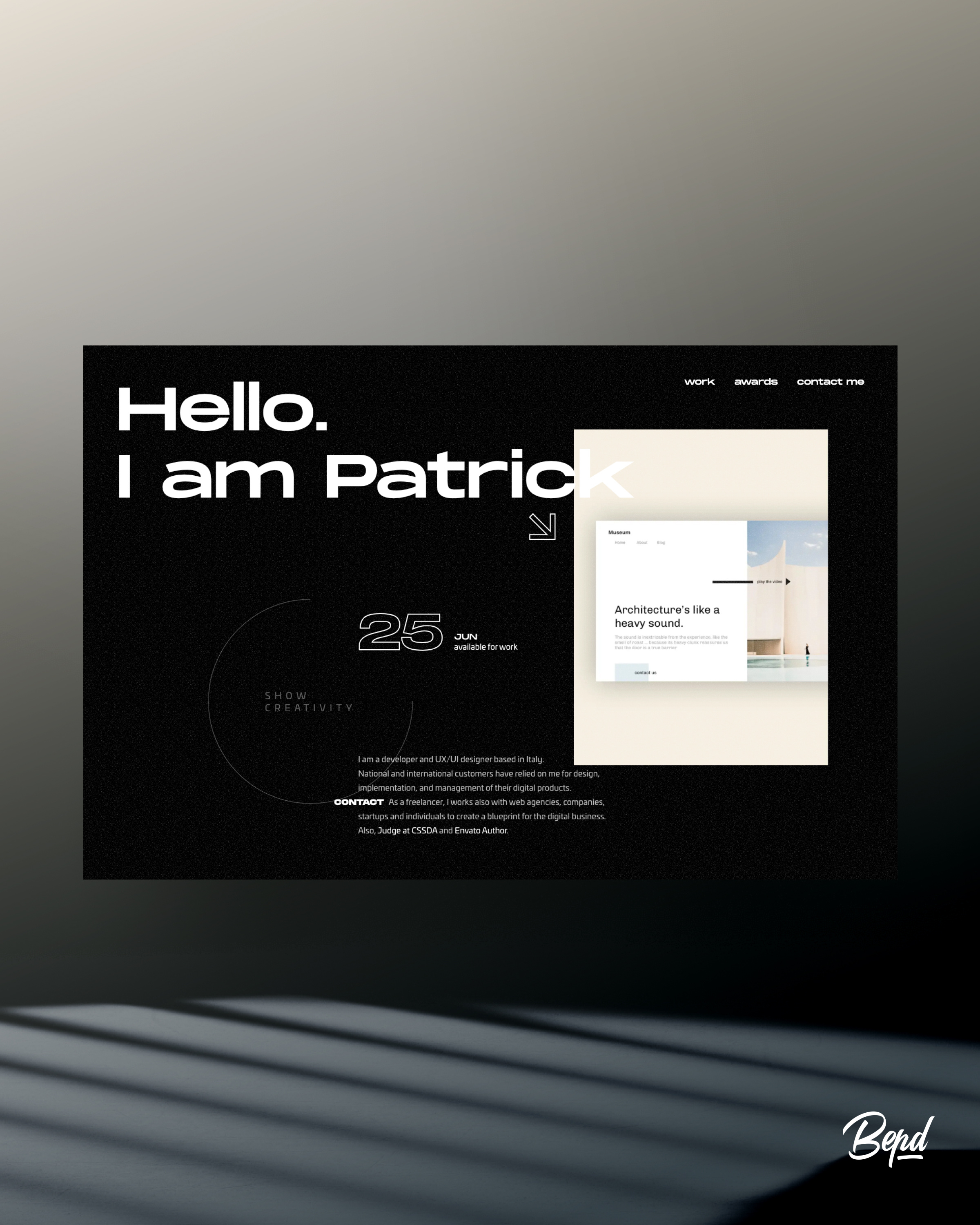 Freelance Web Designer Portfolio Website - Bepatrickdavid v2 branding clean homepage minimal portfolio portfolio site portfolio website typography ui web web design website