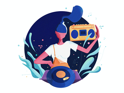 Music Producer Illustration adobe illustrator affinity designer brush character character design disk dj flower girl grain illustration lady music music studio noise procreate retro studio texture tree