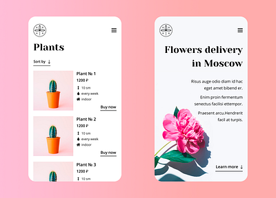 Mobile version of concept for flower shop catalog delivery design ecommerce figma flowers header landing page mobile plants shop store ui ux web website