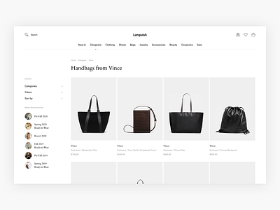 Languish - Minimal Designer/Category Page Exploration - E-com clean commerce design e commerce ecommerce fashion luxury luxury fashion minimal minimalism shop ui web shop webshop