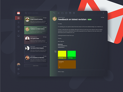 Gmail Redesign · Dark UI Concept dark mode dark theme dark ui email email client gmail redesign webdesign