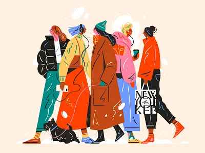 New Yorkers artwork coffee design editorial illustration fashion flat graphic illustration nature newyork newyorkcity newyorkermag people simple street vector walking winter