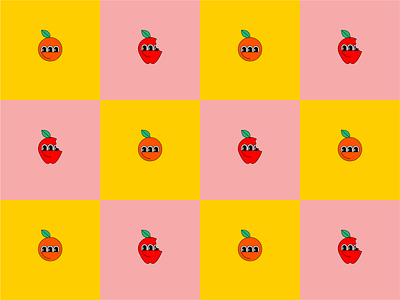 Apples & Oranges checkered color colorful face friends fruits fruity fun illustrated illustration pattern pink yellow