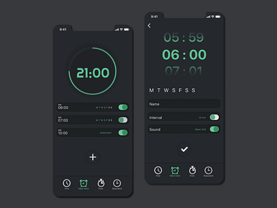 Alarm clock alarm app alarm clock clock clock app clockwork dark dark app dark ui design dribble mobile ui ui design ux ux ui ux design uxui