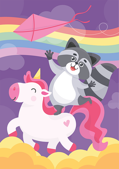 Є Letter alphabet cartoon character cute illustration raccoon unicorn