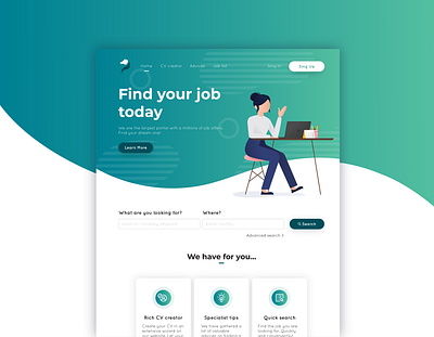 Job landing page brand brand identity branding concept flat homepage illustration landing page layout simple ui uidesign ux uxdesign vector web webdesign website website design