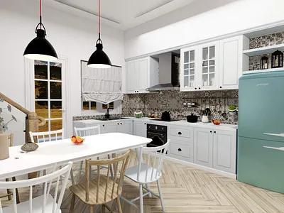 Scandinavian Style Kitchen 3D Model 3d art 3d artist 3dmodel appliances chairs cocina damicelo damijan design furniture interior kitchen koprivc modern other renderhub retro skandinavian style table