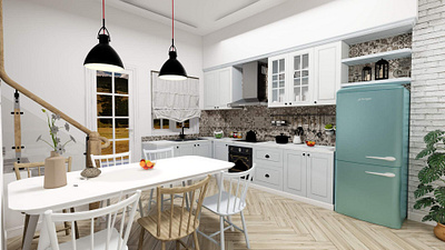 Scandinavian Style Kitchen 3D Model 3d art 3d artist 3dmodel appliances chairs cocina damicelo damijan design furniture interior kitchen koprivc modern other renderhub retro skandinavian style table