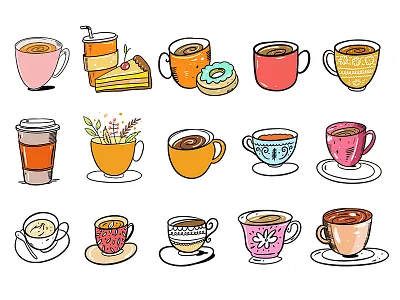 Coffee Mugs cartoon coffee cups cute design drink illustration logo mug sketch vector
