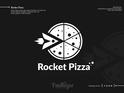 Rocket Pizza broom cake chocolate double meaning logo. dual meaning logo ice icon illustration logo money moon negative space logo pandhegaz pizza planet restaurant rocket star symbol tea