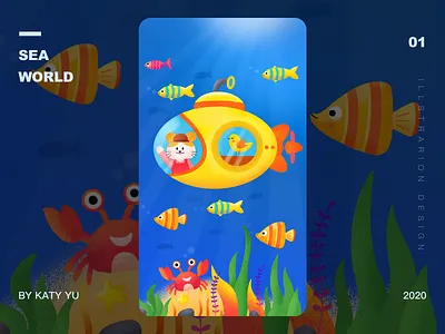 SEA WORLD animation cartoon crab design diving fish fishes illustration illustrator mouse sea seaworld ui undersea