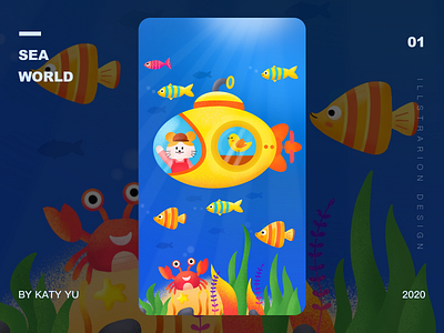 SEA WORLD animation cartoon crab design diving fish fishes illustration illustrator mouse sea seaworld ui undersea