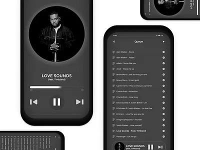 Black & White Music Player adobexd branding design flat minimal ui uiux ux vector