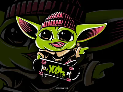 Baby Yoda Skateboarding Star Wars baby cartoon character child comic extreme graffiti hand drawn illustration kid skate skateboard skateboarding skater skaters star wars street urban yoda young