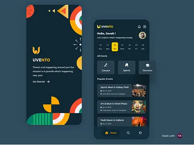UVENTO App - (Event app Exploration) adobe xd app app design app ui clean concert design dribbble event event app ios management app mood party pattern schedule ui uidesign user experience ux