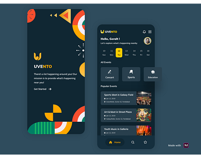 UVENTO App - (Event app Exploration) adobe xd app app design app ui clean concert design dribbble event event app ios management app mood party pattern schedule ui uidesign user experience ux