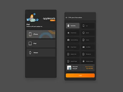 Repair smartphone Darkmode 2020 trend android app android ui apple branding darkmode flat interaction design ios macos night mode orange typography ui ux ux