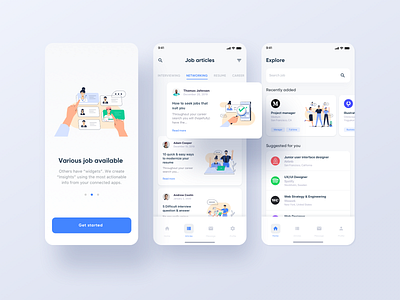 Job seek-illustration on app flat design illustration job seek mobile app onboarding people ui