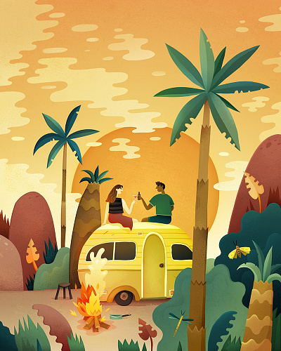 Offline adventure beer bonfire camping caravan celebrate cheers cocktail holiday illustration illustrator love offline palmtree photoshop roadtrip romance romantic travel vacation