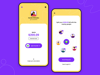 Split the bill concept design app application bill illustration interface ios minimal payment request sharing split ui ui design user experience ux yellow