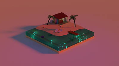 Isometric Beach 2020 3d 3d art amateur art beach blend blender blender 3d blender3d blender3dart brasil brazil design landscape lowpoly model summer visual water