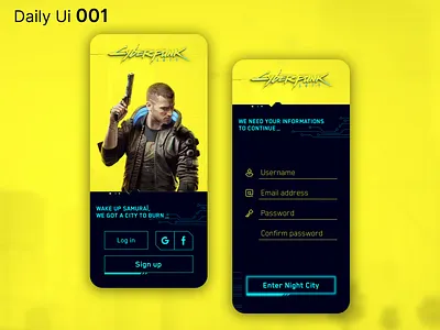 Daily Ui 001 - Sign Up app cyberpunk cyberpunk 2077 daily ui dailyui design future game sign up ui uidesign ux