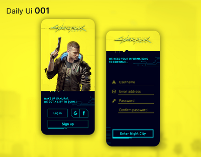 Daily Ui 001 - Sign Up app cyberpunk cyberpunk 2077 daily ui dailyui design future game sign up ui uidesign ux