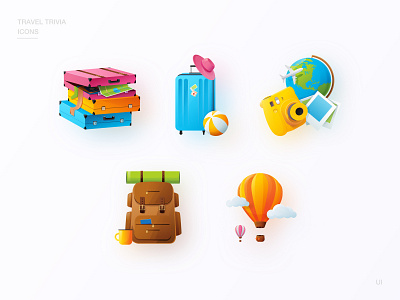 Travel Trivia icon set app desing design inspiration game design icon icon design icon set inspiration mobile design travel travel app travel icons ui ui design vacation