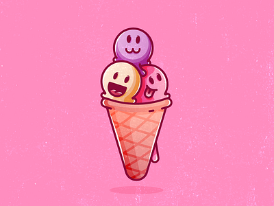 Triple ice character cone desert face friends happy ice cream icon illustration smiling sweets tasty