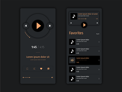 Simplistic Music Player app colors dark design digital golden iphone minimal mobile music music app music player orange phone player round simple ui uiux ux