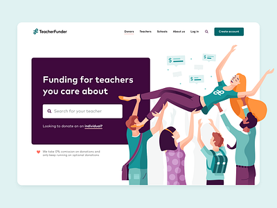 TeacherFunder Donate landing page branding character funding homepage illustration landing landing page landing page ui landingpage school teacherfunder ui ux website