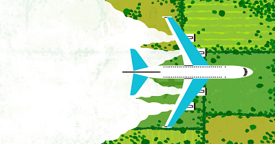 Transport climate change digital editorial environment folioart illustration landscape michael parkin plane travel