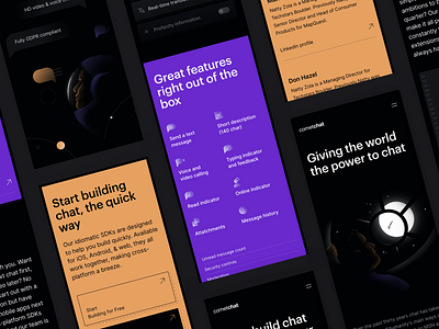 CometChat Pro — Mobile app chat code colours cometchat dark mode graphik grid illustration mobile modern orange purple responsive sdk significa tech technology ui web