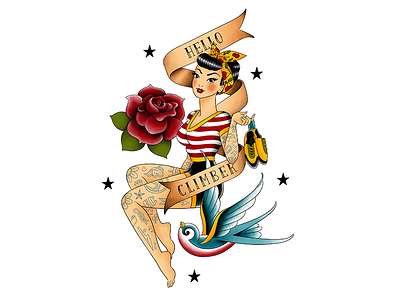 Pin Up art climb climber drawing helloclimber illustration pin up procreate rockabilly rose swallow tattoo