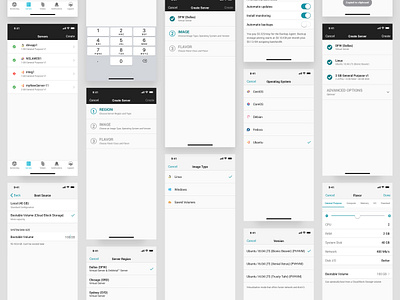 Server Management Mockups android app hosting internet ios mobile server ui ux vpn