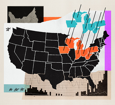 188 collage democrats editorial illustration election illustration politics presidential election primaries republicans rustbelt swing states usa