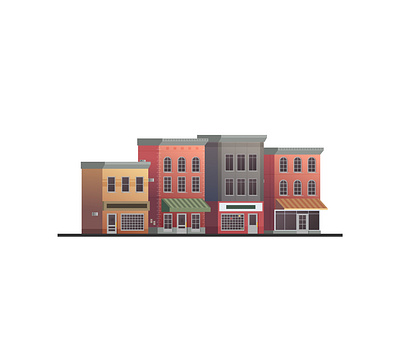 Downtown vector buildings branding design downtown flat illustration office shop street vector