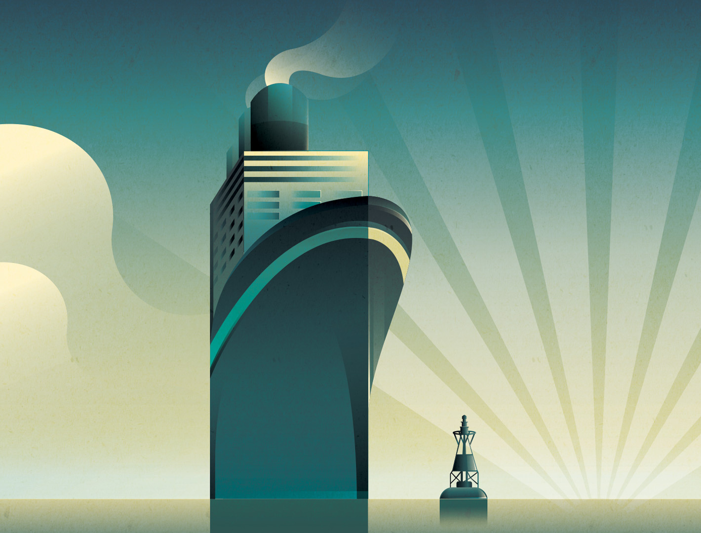 Vintage Ocean Liner art deco art deco boat blue boat case study cruise ship deco deco futurism gradients graphic design illustration illustrator ocean poster art poster design sunset travel ui vector yellow