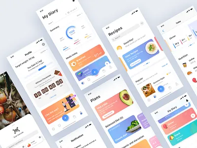 Get Fit & Eat App - Screens app calorie clean design eat app fitness app food health health app ios iphone x meals medicine mobile mockup ui user interface ux web webdesign